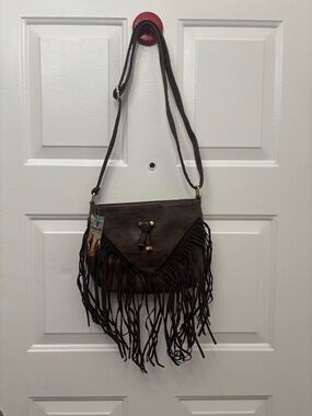 Fringed Dark Brown Crossbody Bag for Women - Casual Boho Shoulder Bag